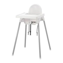 ANTILOP  Baby high chair with tray, white/light blue/pink